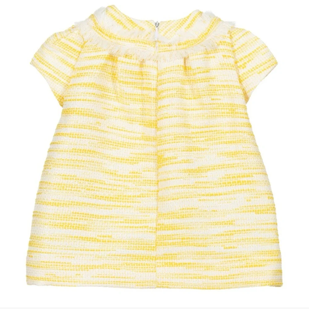 Mayoral Baby Girl Yellow And White Tweed Easter Dress Size 6 Months